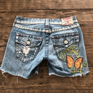 True Religion Joey Butterfly Cut Off Shorts Cotton